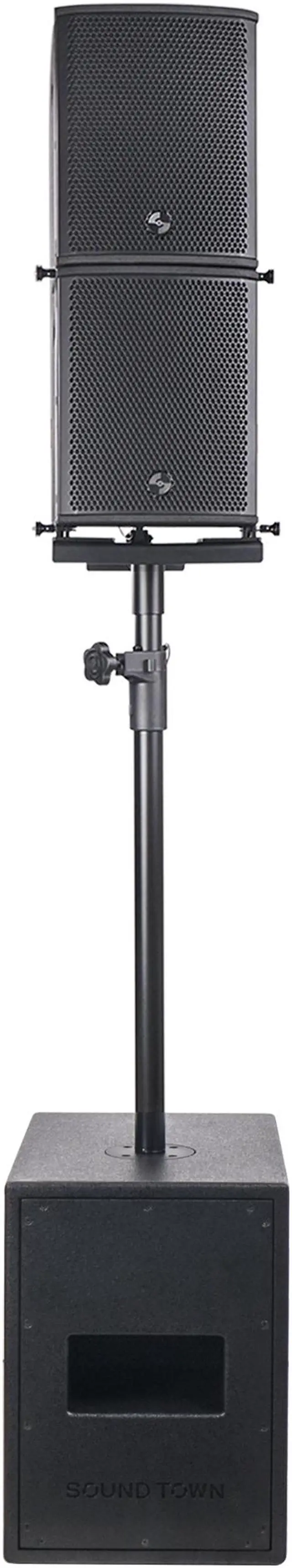 Main image of Sound Town Line Array Speaker System with One 2x8 Powered Subwoofer w/DSP and Speaker Output, Two 6x3 Line Array Speakers, Black (CARME-28M3)