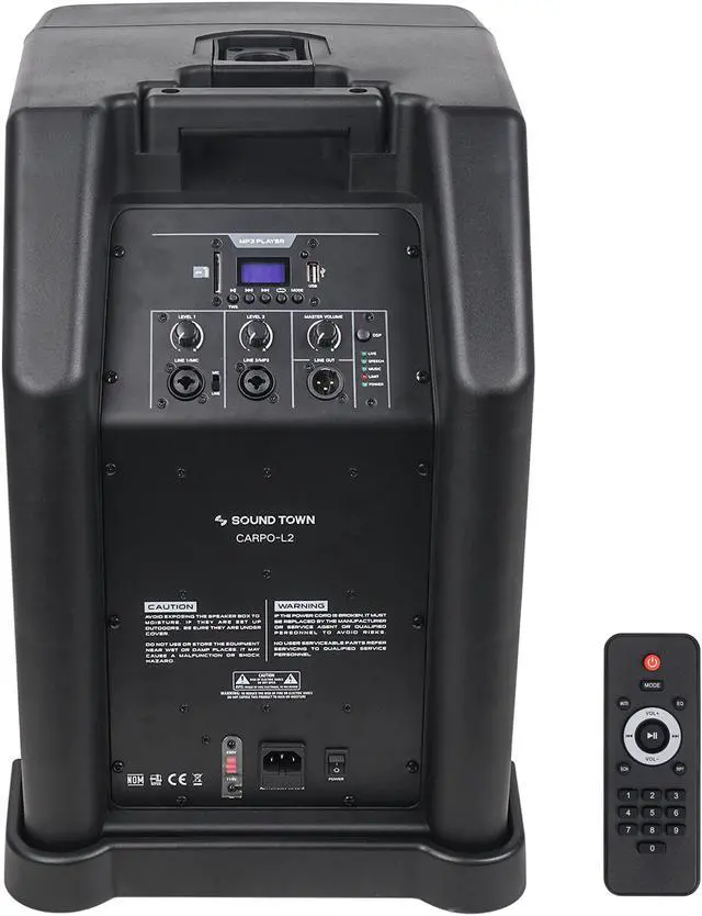 Alt view image 5 of 7 - Sound Town Portable PA/DJ System w/ 12" Powered Subwoofer, 8 x 3 Column Speaker and Two UHF Wireless Microphones (CARPO-L2SWM01)