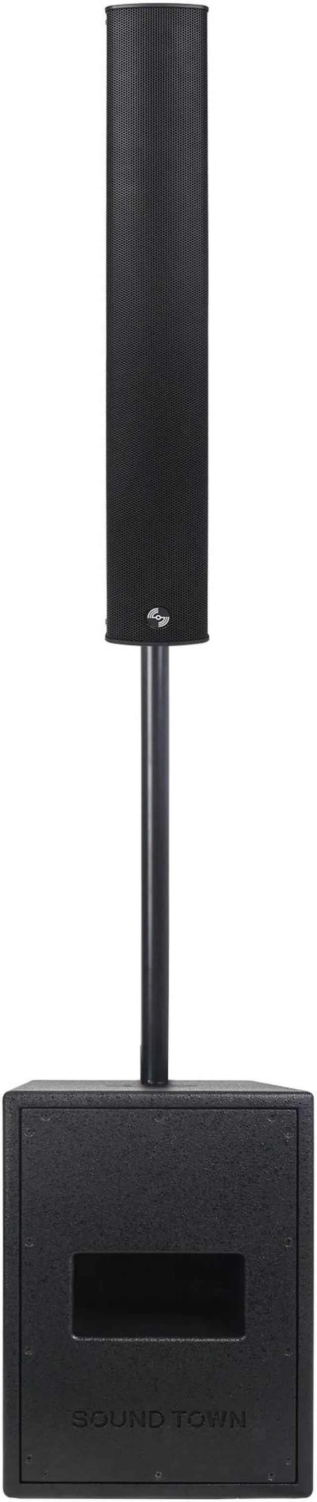 Main image of Sound Town Line Array Column PA/DJ Speaker System with One 2 x 8" Powered Subwoofer w/ DSP,  TWS Bluetooth and Speaker Output, One 6 x 3" Line Array Column Speaker, Black (CARME-28M64)
