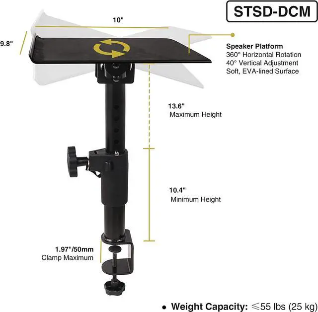 Alt view image 5 of 5 - Sound Town 2-Pack Desktop Clamp-On Studio Monitor Speaker Stands with Horizontal/Vertical Speaker Orientation (STSD-DCM-PAIR)