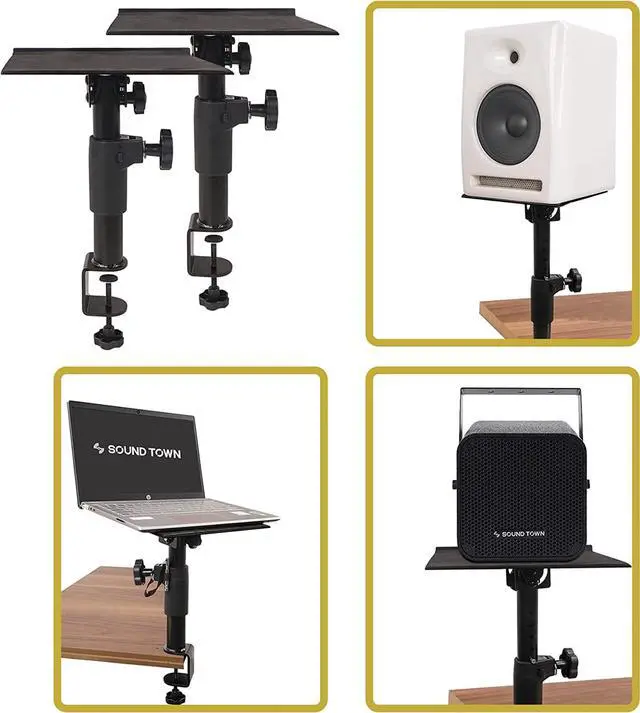 Alt view image 4 of 5 - Sound Town 2-Pack Desktop Clamp-On Studio Monitor Speaker Stands with Horizontal/Vertical Speaker Orientation (STSD-DCM-PAIR)