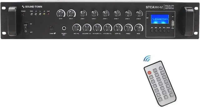 Alt view image 6 of 11 - Sound Town 360 Watts 6-Zone 70V/100V Commercial Power Amplifier with Bluetooth, for Restaurants, Lounges, Bars, Pubs, Schools and Warehouses (STCA360-6Z)