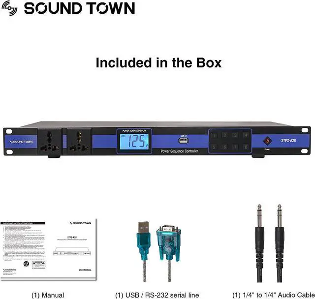 Alt view image 5 of 5 - Sound Town Rack-Mountable AC Power Conditioner/Sequencer with 10 Outlets, Aluminum Panel, Protection, Voltage Display, for Stage, Studio, Home Theater (STPS-A28)