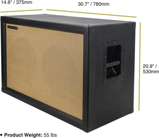 Alt view image 4 of 6 - Sound Town 2 x 12 Guitar Speaker Cabinet, Birch Plywood, Black Tolex, Wheat Cloth Grille (GUC212BK)