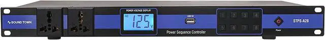 Main image of Sound Town Rack-Mountable AC Power Conditioner/Sequencer with 10 Outlets, Aluminum Panel, Protection, Voltage Display, for Stage, Studio, Home Theater (STPS-A28)