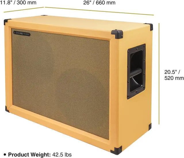 Alt view image 4 of 6 - Sound Town 2 x 12 130W Open-Back Guitar Speaker Cabinet, Birch Plywood, Orange Tolex, Wheat Cloth Grille (GUC212OBOR)