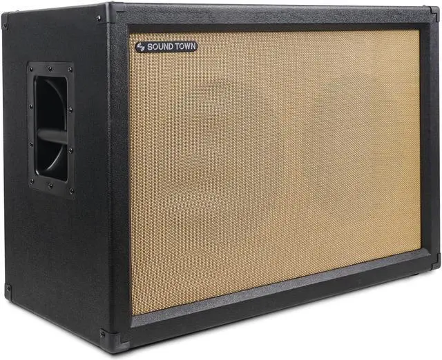 Main image of Sound Town 2 x 12 Guitar Speaker Cabinet, Birch Plywood, Black Tolex, Wheat Cloth Grille (GUC212BK)