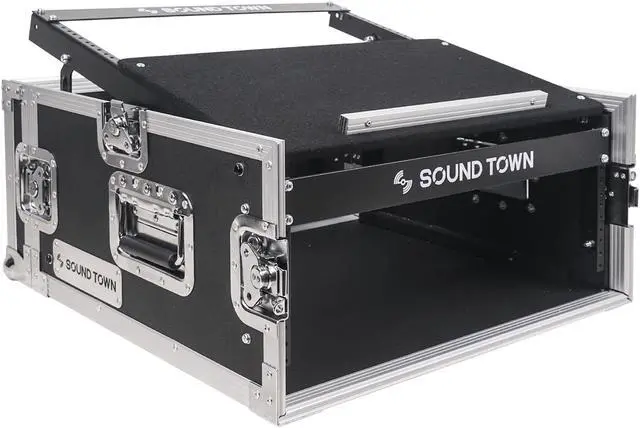 Main image of Sound Town 4-Space PA/DJ Pro Audio Rack/Road ATA Server Case with Slant Mixer Top (STMR-4U)