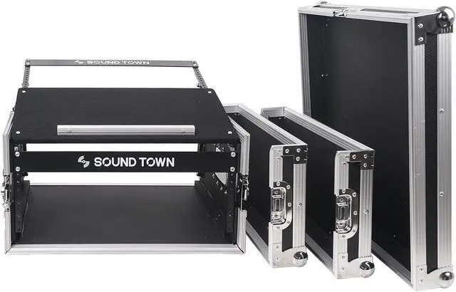 Alt view image 5 of 7 - Sound Town 4-Space PA/DJ Pro Audio Rack/Road ATA Server Case with Slant Mixer Top (STMR-4U)