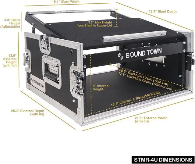 Alt view image 6 of 7 - Sound Town 4-Space PA/DJ Pro Audio Rack/Road ATA Server Case with Slant Mixer Top (STMR-4U)