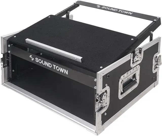 Alt view image 2 of 7 - Sound Town 4-Space PA/DJ Pro Audio Rack/Road ATA Server Case with Slant Mixer Top (STMR-4U)