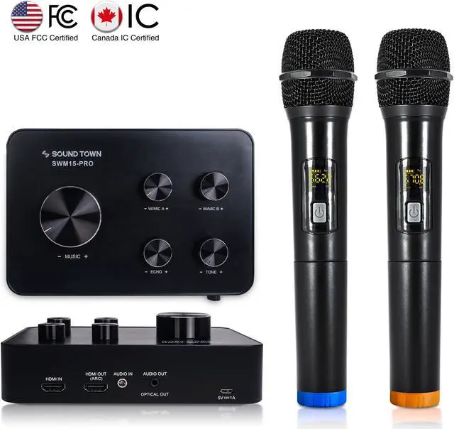 Alt view image 7 of 12 - Sound Town Wireless Microphone Karaoke Mixer System with HD Audio Return Channel, Optical, AUX, Bluetooth - Supports Smart TV, Media Box, Sound Bar (SWM15-PRO)