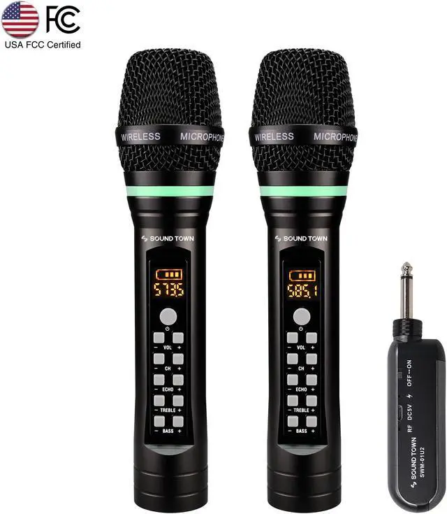 Alt view image 8 of 11 - Sound Town 100-Channel UHF Rechargeable Wireless Handheld Microphone System with Built-in Effects, 1/4" Mini Portable Receiver for Karaoke, Events, Church, Meetings (SWM01-U2HH)