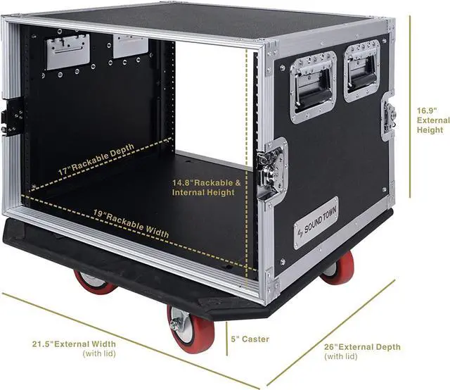 Alt view image 3 of 6 - Sound Town PA DJ Combo with 8U Rack/Road ATA Case w/Casters, One 10 Outlet AC Power Conditioner/Sequencer (STRC-8PSA28)