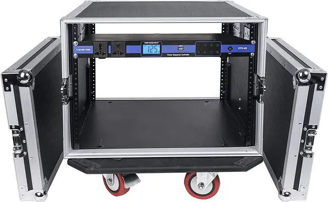 Main image of Sound Town PA DJ Combo with 8U Rack/Road ATA Case w/Casters, One 10 Outlet AC Power Conditioner/Sequencer (STRC-8PSA28)