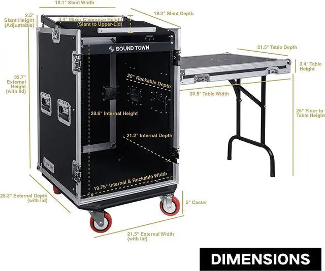 Alt view image 4 of 7 - Sound Town PA DJ Combo with 16U Rack/Road ATA Case w/Slant Mixer Top, DJ Work Table, One 10 Outlet AC Power Conditioner/Sequencer (STMR-16TPS10)