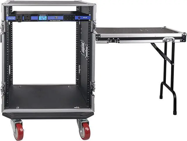 Main image of Sound Town PA DJ Combo with 14U Rack/Road ATA Case w/DJ Work Table, One 10 Outlet AC Power Conditioner/Sequencer (STRC-14TPSA28)