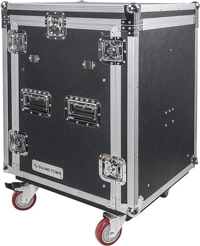 Alt view image 3 of 7 - Sound Town PA DJ Combo with 14U Rack/Road ATA Case w/Slant Mixer Top, DJ Work Table, One 10 Outlet AC Power Conditioner/Sequencer (STMR-14TPS10)