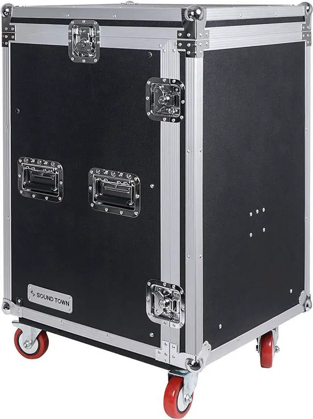 Alt view image 3 of 7 - Sound Town PA DJ Combo with 16U Rack/Road ATA Case w/Slant Mixer Top, DJ Work Table, One 10 Outlet AC Power Conditioner/Sequencer (STMR-16TPS10)