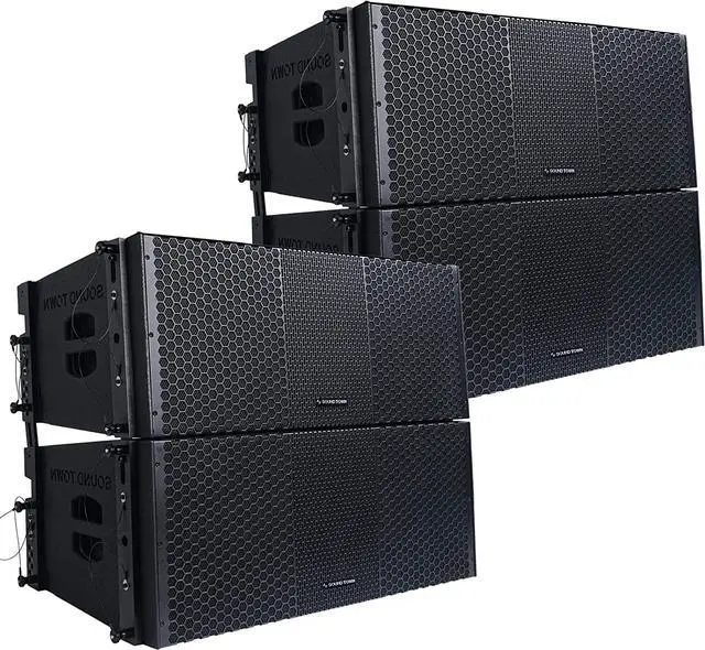 Main image of Sound Town ZETHUS Four Dual 10-inch Line Array Speaker System with Dual Titanium Compression Drivers, Full Range/Bi-amp Switchable, Black (ZETHUS-210B-2PAIRS)