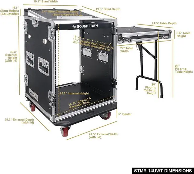 Alt view image 4 of 7 - Sound Town PA DJ Combo with 14U Rack/Road ATA Case w/Slant Mixer Top, DJ Work Table, One 10 Outlet AC Power Conditioner/Sequencer (STMR-14TPS10)