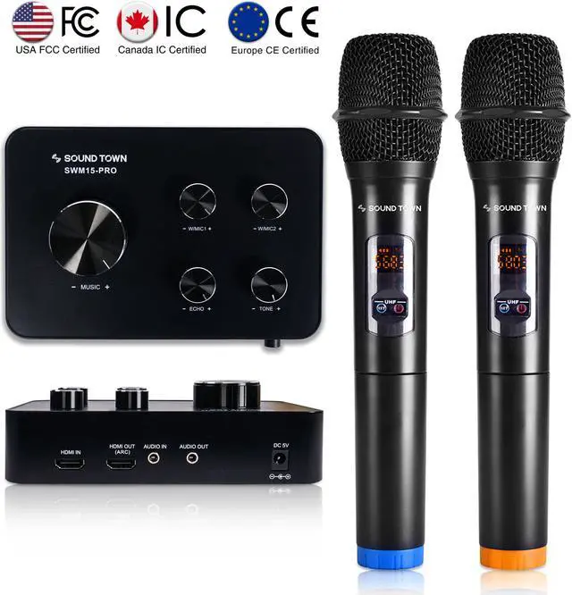 Alt view image 8 of 12 - Sound Town Wireless Microphone Karaoke Mixer System with HD Audio Return Channel, Optical, AUX, Bluetooth - Supports Smart TV, Media Box, Sound Bar (SWM15-PRO)