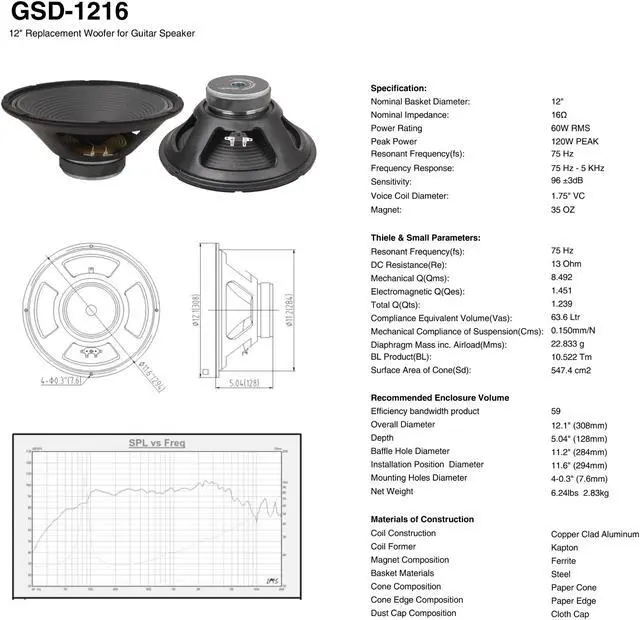 Alt view image 7 of 7 - Sound Town 12-Inch 65 Watt Replacement Guitar Speaker, 16-Ohm (GSD-1216)