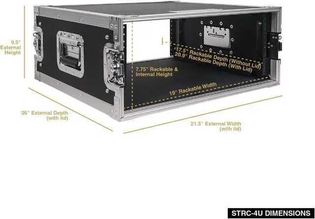 Alt view image 6 of 7 - Sound Town 4U PA/DJ Rack/Road Case, 4-Space, with 17" Depth, Plywood, Metal Ball Corners, Pro Tour Grade Flight Case (STRC-4U)