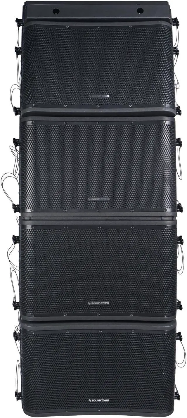Alt view image 2 of 7 - Sound Town ZETHUS Series 4 x 12 Powered 2-Way Line Array Loudspeaker System with Onboard DSP, Black for Live Sound, Club, Bar, Restaurant, Church and School (ZETHUS-112BPWX4)