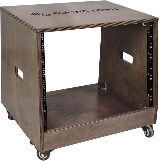 Alt view image 2 of 6 - Sound Town DIY Slanted 8U Studio Rack with Plywood, Weathered Gray, Rubber Feet, Casters (SDRK-8TB)