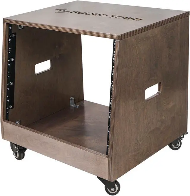 Alt view image 4 of 6 - Sound Town DIY Slanted 8U Studio Rack with Plywood, Weathered Gray, Rubber Feet, Casters (SDRK-8TB)