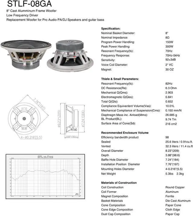 Alt view image 5 of 6 - Sound Town 8-inch 150W Cast Aluminum Frame Woofer, Replacement Woofer for PA/DJ Speakers, Bass Guitar Cabinets (STLF-08GA)