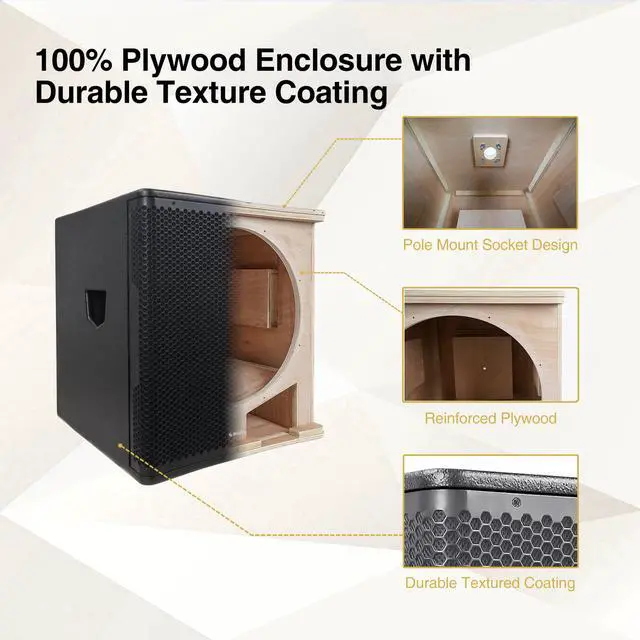 Alt view image 5 of 7 - Sound Town METIS Series 2400 Watts 18" Powered PA/DJ Subwoofer with Class-D Amplifier, Painting Plywood, Black (METIS-PRO18AS)