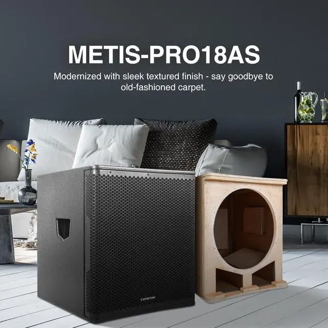 Alt view image 7 of 7 - Sound Town METIS Series 2400 Watts 18" Powered PA/DJ Subwoofer with Class-D Amplifier, Painting Plywood, Black (METIS-PRO18AS)