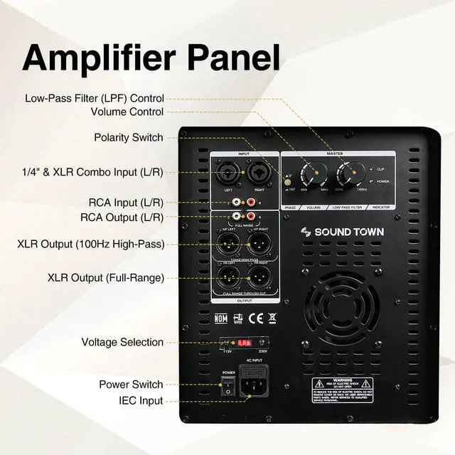 Alt view image 6 of 7 - Sound Town METIS Series 2400 Watts 18" Powered PA/DJ Subwoofer with Class-D Amplifier, Painting Plywood, Black (METIS-PRO18AS)