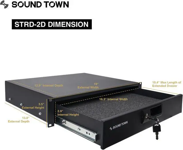 Alt view image 6 of 6 - Sound Town Shock Mount 12U ATA Rack Case with 2U Drawer, 21 Rackable Depth, Casters - Pro Tour Grade (STRC-SP12D2)