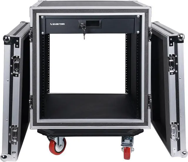 Alt view image 3 of 6 - Sound Town Shock Mount 12U ATA Rack Case with 2U Drawer, 21 Rackable Depth, Casters - Pro Tour Grade (STRC-SP12D2)