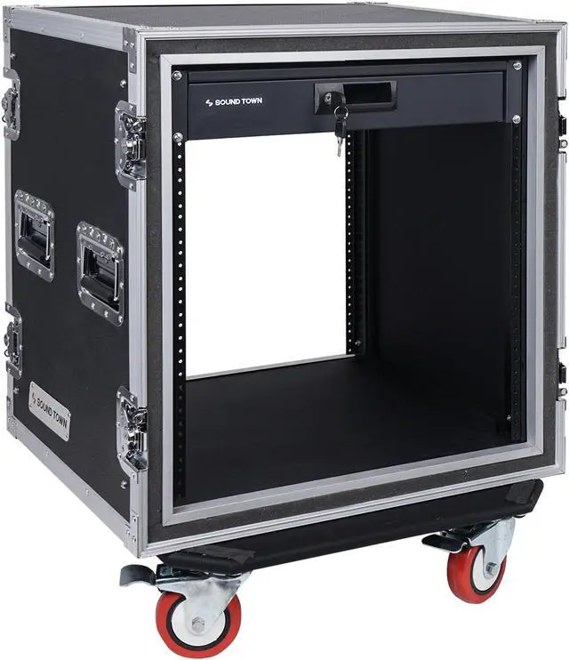 Main image of Sound Town Shock Mount 12U ATA Rack Case with 2U Drawer, 21 Rackable Depth, Casters - Pro Tour Grade (STRC-SP12D2)