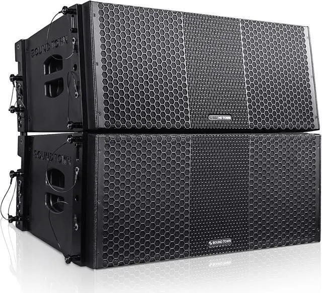 Main image of Sound Town ZETHUS Pair of Dual 10-inch Powered Line Array Speaker System with Onboard DSP, Black (ZETHUS-210BPW-PAIR)