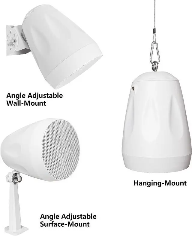 Alt view image 5 of 7 - Sound Town 2-Pack 4" All-Weather Pendant Speaker, IP66, Wall Mount, Landscape, 70V/100V/8-Ohm, Indoor/Outdoor Commercial Speaker for Home and Commercial Installation, White (STPDS-4W-PAIR)