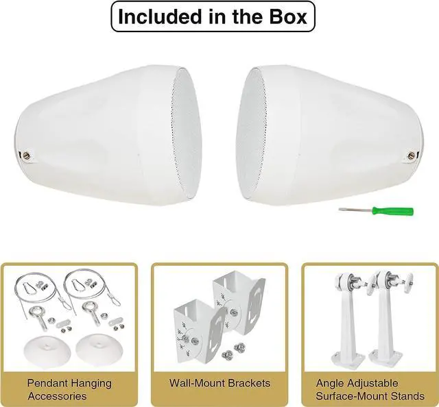 Alt view image 7 of 7 - Sound Town 2-Pack 4" All-Weather Pendant Speaker, IP66, Wall Mount, Landscape, 70V/100V/8-Ohm, Indoor/Outdoor Commercial Speaker for Home and Commercial Installation, White (STPDS-4W-PAIR)