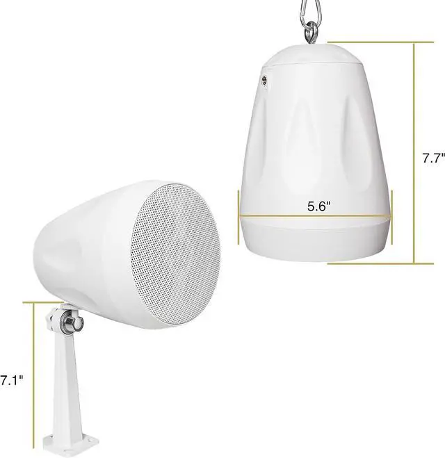 Alt view image 4 of 7 - Sound Town 2-Pack 4" All-Weather Pendant Speaker, IP66, Wall Mount, Landscape, 70V/100V/8-Ohm, Indoor/Outdoor Commercial Speaker for Home and Commercial Installation, White (STPDS-4W-PAIR)