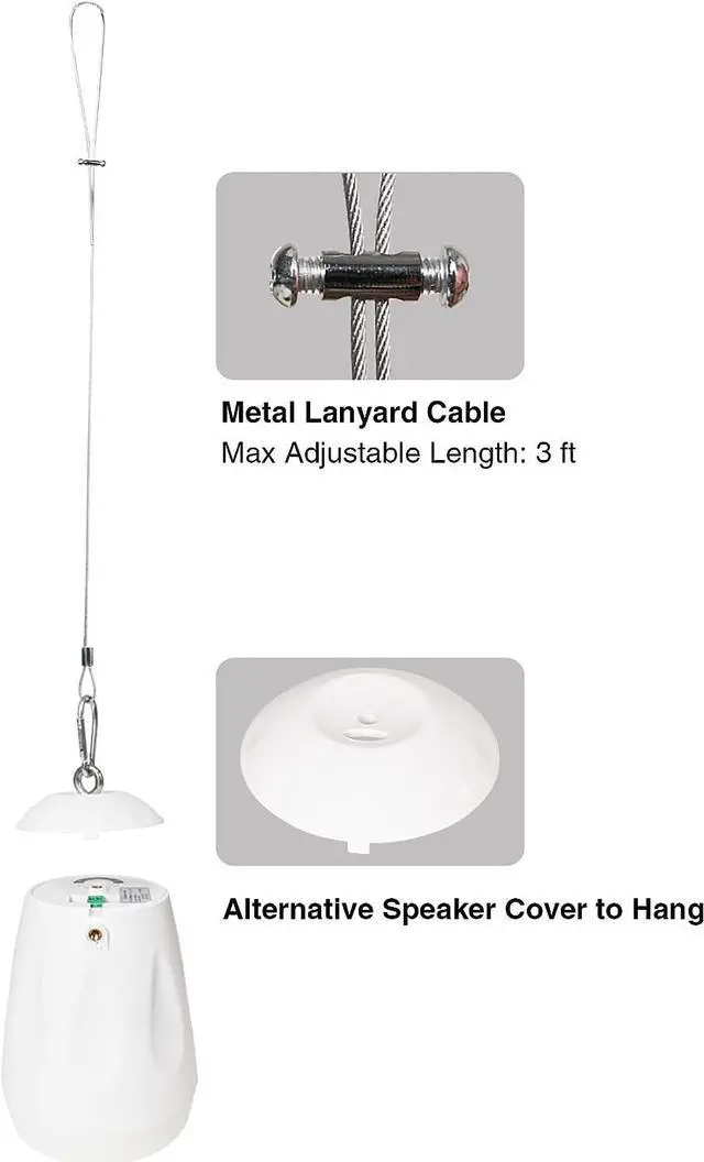 Alt view image 6 of 7 - Sound Town 2-Pack 4" All-Weather Pendant Speaker, IP66, Wall Mount, Landscape, 70V/100V/8-Ohm, Indoor/Outdoor Commercial Speaker for Home and Commercial Installation, White (STPDS-4W-PAIR)