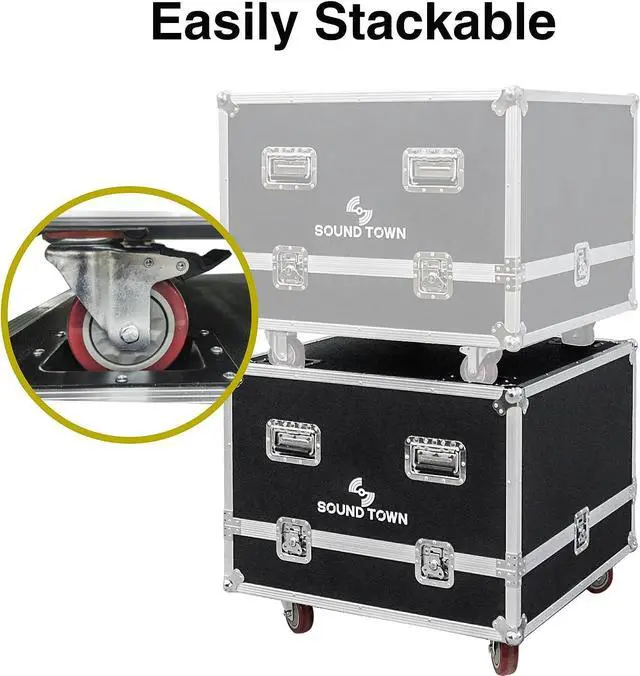 Alt view image 7 of 7 - Sound Town ZETHUS 4 x Dual 8 Line Array Loudspeaker System with STRC Flight Case, Full Range/Bi-amp Switchable, Black (Z208BX4-IFC)