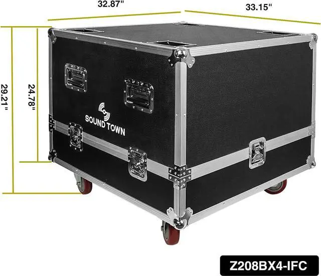 Alt view image 6 of 7 - Sound Town ZETHUS 4 x Dual 8 Line Array Loudspeaker System with STRC Flight Case, Full Range/Bi-amp Switchable, Black (Z208BX4-IFC)
