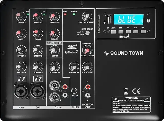 Alt view image 6 of 6 - Sound Town 1400 Watts 12" Powered PA/DJ Subwoofer 2.1 Channel w/ 2 Speaker Outputs, Folded Horn Design, Built-in Mixer, Plywood, Black (CARPO-M12DS)