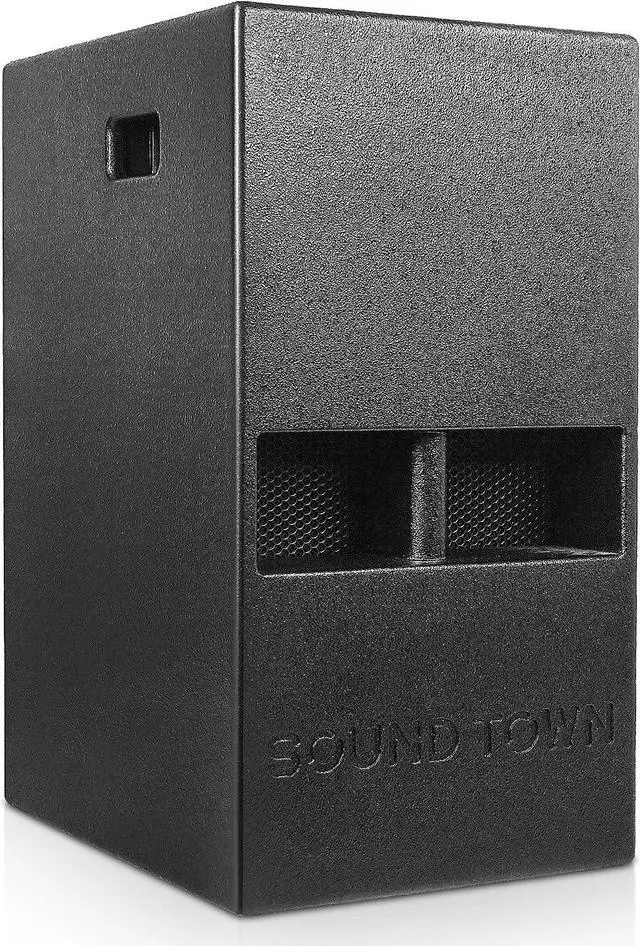 Main image of Sound Town 1400 Watts 12" Powered PA/DJ Subwoofer 2.1 Channel w/ 2 Speaker Outputs, Folded Horn Design, Built-in Mixer, Plywood, Black (CARPO-M12DS)