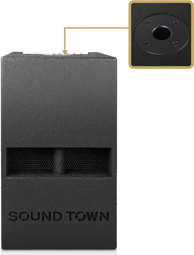 Alt view image 4 of 6 - Sound Town 1400 Watts 12" Powered PA/DJ Subwoofer 2.1 Channel w/ 2 Speaker Outputs, Folded Horn Design, Built-in Mixer, Plywood, Black (CARPO-M12DS)