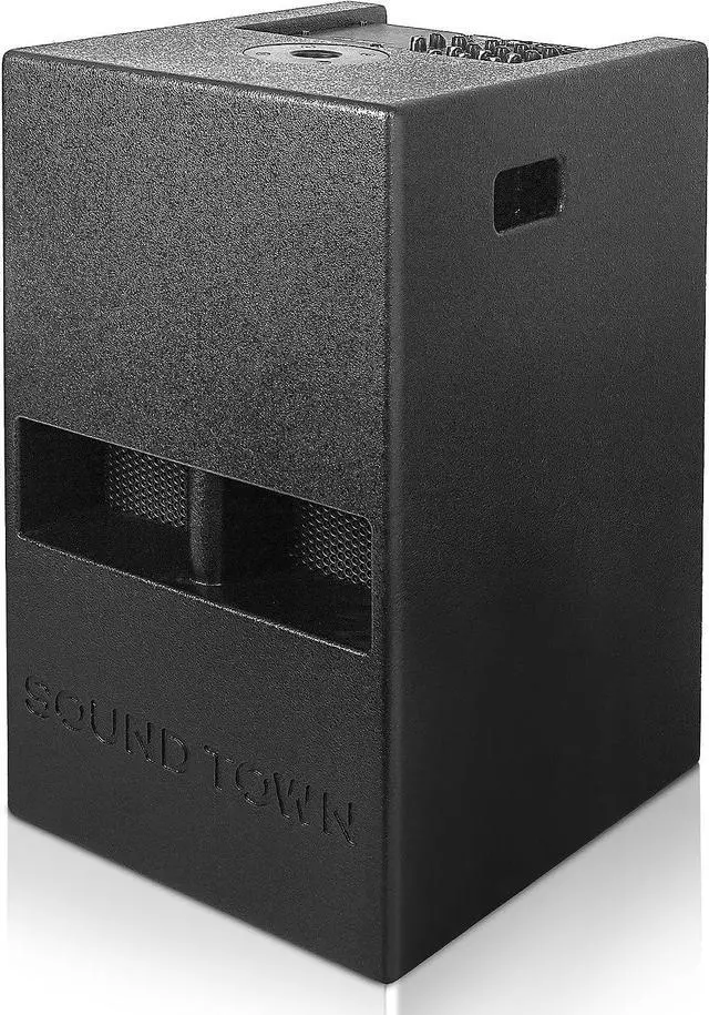 Alt view image 2 of 6 - Sound Town 1400 Watts 12" Powered PA/DJ Subwoofer 2.1 Channel w/ 2 Speaker Outputs, Folded Horn Design, Built-in Mixer, Plywood, Black (CARPO-M12DS)
