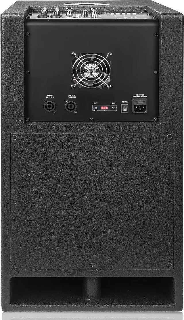 Alt view image 5 of 6 - Sound Town 1400 Watts 12" Powered PA/DJ Subwoofer 2.1 Channel w/ 2 Speaker Outputs, Folded Horn Design, Built-in Mixer, Plywood, Black (CARPO-M12DS)